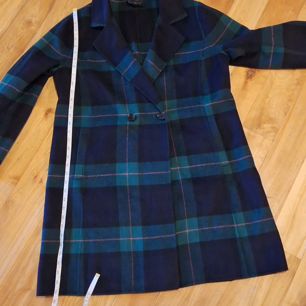 NWOT Talbots Double Face Wool Blend Tartan Coat Blue Green Size 12 Petite - Picture 14 of 14